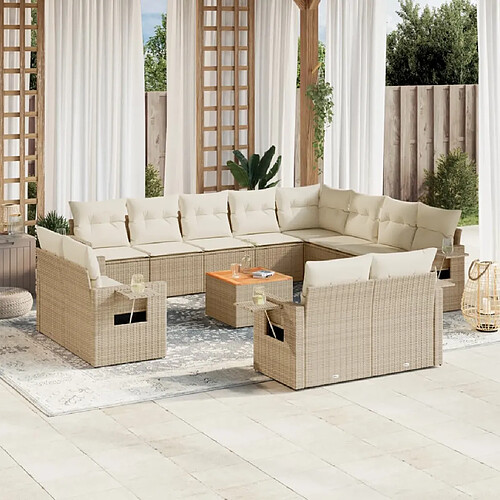 vidaXL Salon de jardin avec coussins 13 pcs beige résine tressée