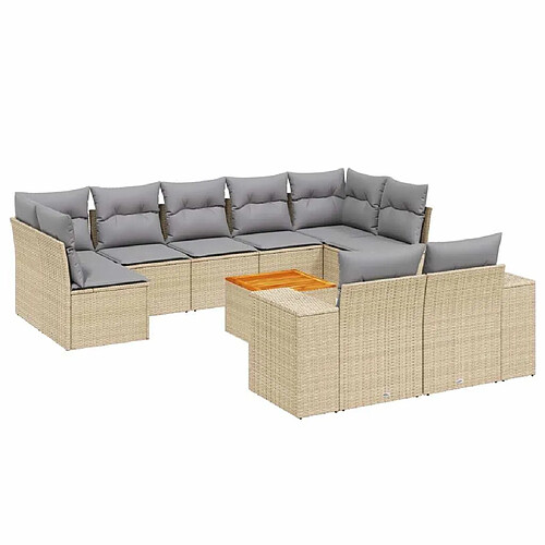 Maison Chic Salon de jardin avec coussins 10 pcs, Ensemble Tables et chaises de jardin, beige résine tressée -GKD461123