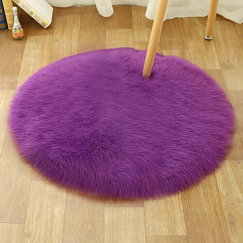 LUUCOZK Tapis moelleux en fausse fourrure, tapis à poils longs pour chambre à coucher, salon, violet-90cmdiamètre