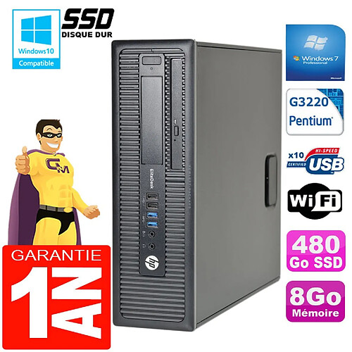 PC HP EliteDesk 800 G1 SFF Intel G3220 8Go Disque 480 Go SSD Graveur DVD Wifi W7 · Occasion