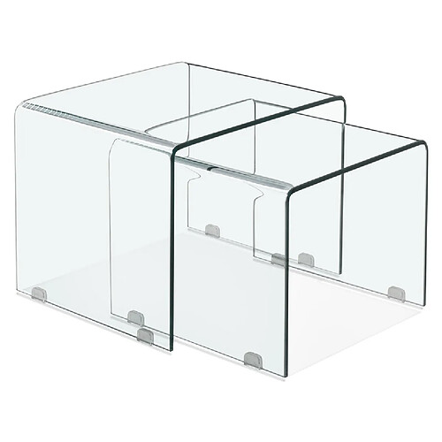 Alterego Set de 2 tables gigognes design emboîtables 'BOBBY DOUBLE SIDE' en verre transparent