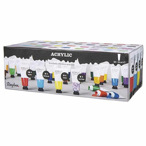 Rayher Kit de peintures acryliques de 36 couleurs