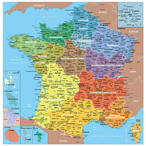 Puzzles Michele Wilson Puzzle en bois Fait Main 100 pièces : Carte de France des départements