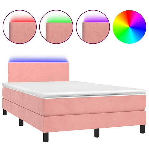 Maison Chic Lit adulte - Lit + matelas + LED,Sommier à lattes de lit et matelas LED rose 120x190 cm velours -GKD19132