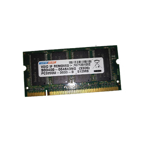 512Mo RAM DANE-ELEC S0D400-064643NG PC-3200S SODIMM DDR1 400MHz PC Portable · Occasion