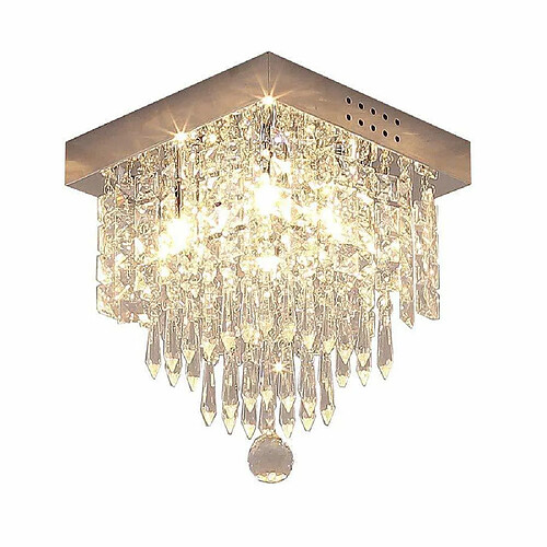 Stoex Moderne Cristal Carré Plafonnier, Lustre Industriel Acier Inoxydable Lampe de Plafond Éclairage Luminaire Design pour Chambre à Coucher, Couloir, Salon