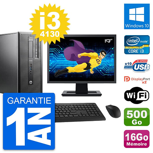 PC Tour HP 600 G1 Ecran 19" Intel i3-4130 RAM 16Go Disque 500Go Windows 10 Wifi · Occasion