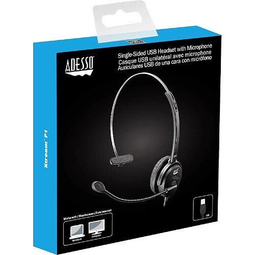 Adesso XTREAM-P1, Single-Sided USB Wired Headset with Built-in Microphone