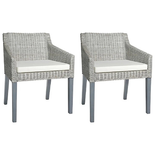 vidaXL Chaises à manger avec coussins lot de 2 gris rotin naturel