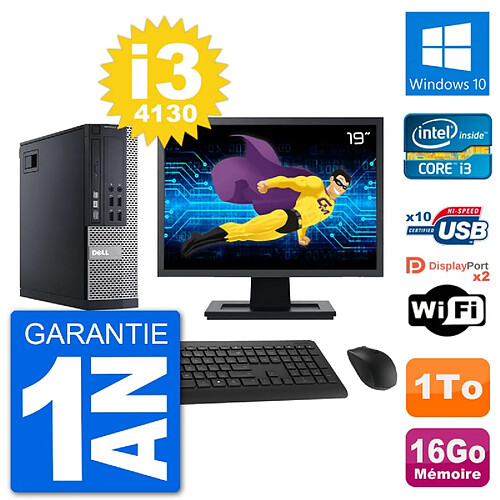 PC Dell 9020 SFF Ecran 19" Intel i3-4130 RAM 16Go Disque 1To Windows 10 Wifi · Occasion