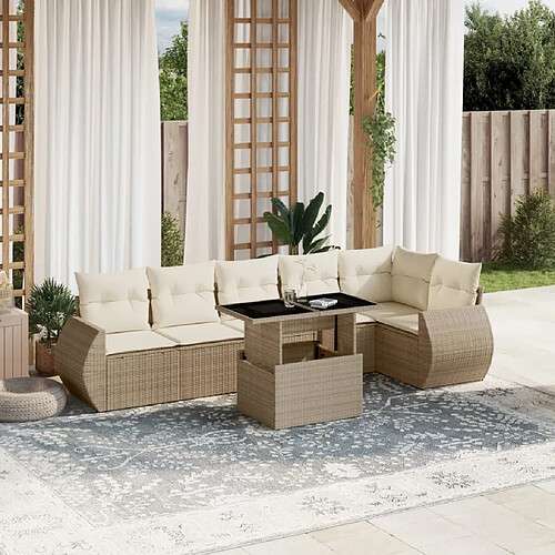 vidaXL Salon de jardin avec coussins 7 pcs beige résine tressée