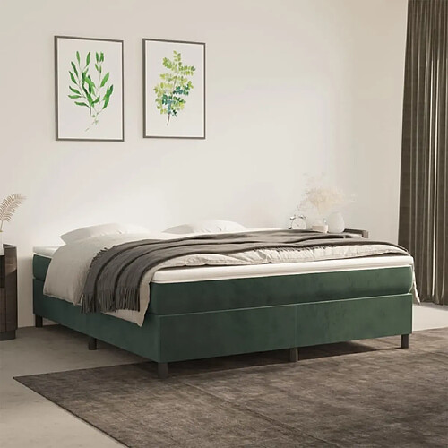 Maison Chic Lit Adulte - Lit simple Lit à sommier tapissier et matelas moelleux - Meuble de Chambre - Vert foncé 160x200cm Velours -MN75827