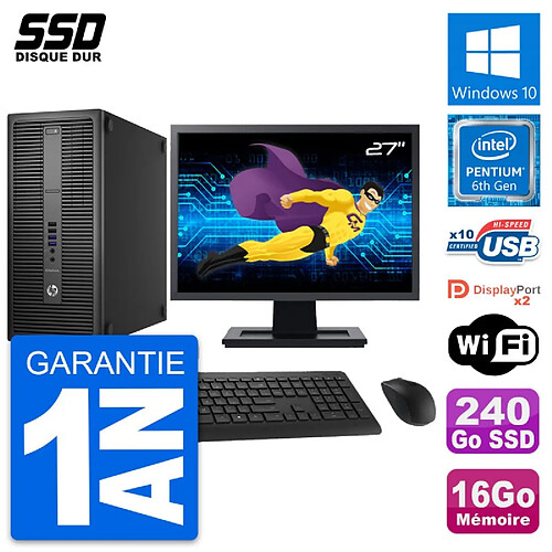 PC Tour HP EliteDesk 800 G2 Ecran 27" G4400 RAM 16Go SSD 240Go Windows 10 Wifi · Occasion