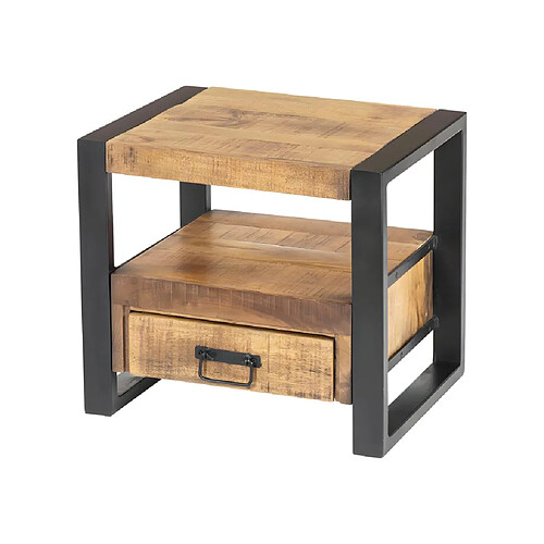 Vente-Unique Table de chevet industrielle - 1 tiroir et 1 niche - Bois de manguier et métal - HARLEM