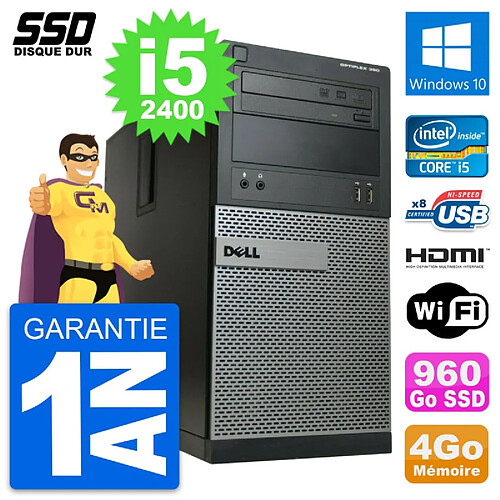 PC Tour Dell OptiPlex 390 MT Core i5-2400 RAM 4Go SSD 960Go HDMI Windows 10 Wifi · Occasion