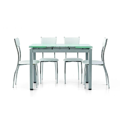 Alter Table extensible, avec structure en métal gris et étagère en verre, 110x70x76 cm