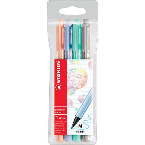 STABILO Stylo-feutre pointMax, étui plastique de 4, Pastell ()