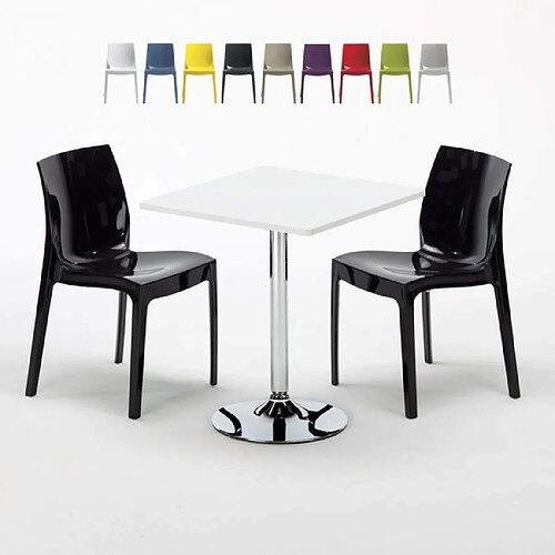 Grand Soleil Table Carrèe Blanc + 2 Chaises Colorées