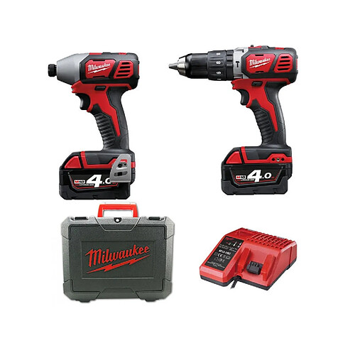 Lot 2 machines MILWAUKEE M18BPP2C-402C 18V 4.0Ah - Perceuse à percussion + Visseuse à chocs - 4933443552