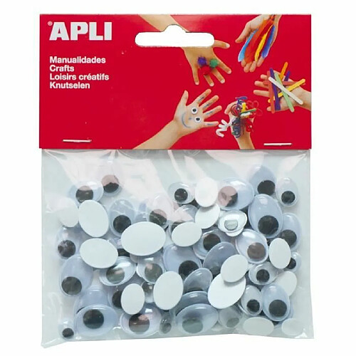 APLI Sachet de 100 yeux mobiles ovale noir adhésif assorties