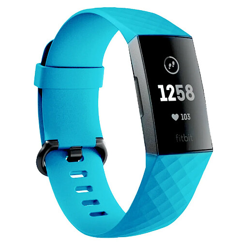 Shot Bracelet Silicone pour FITBIT Charge 3 Taille L 105-133mm Grand Poignet Sport (BLEU)