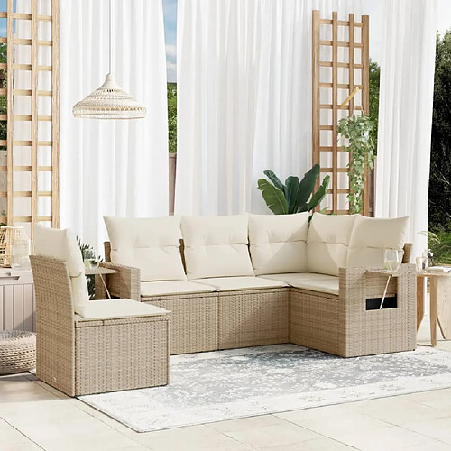 vidaXL Salon de jardin avec coussins 5 pcs beige résine tressée