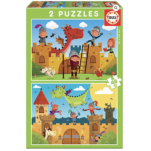 Educa Borras 2 puzzles 48 pieces chevaliers et dragons