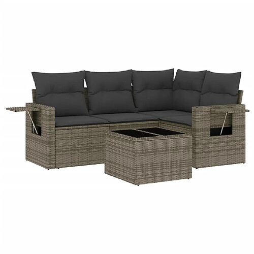 Maison Chic Salon de jardin 5 pcs avec coussins | Ensemble de Table et chaises | Mobilier d'Extérieur gris résine tressée -GKD20352