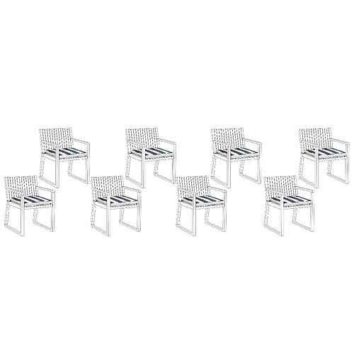 Beliani Lot de 8 coussins à rayures bleu marine pour chaises SASSARI