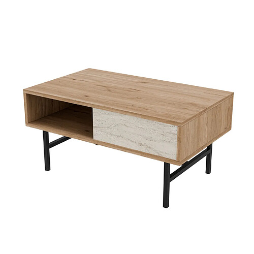 Concept Usine Table basse design bois et travertin avec compartiment TROSA