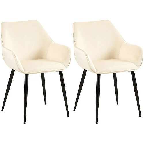 Decoshop26 Lot de 2 chaises de salle à manger design moderne en velours crème et pieds métal noir 10_0001584