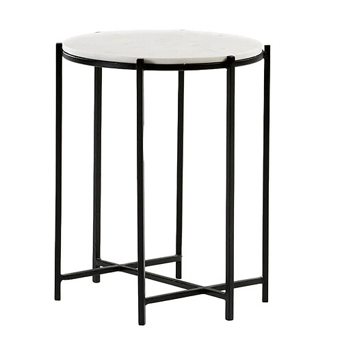 Table d'appoint Thai Natura Blanc Noir Marbre Fer 43 x 53 x 43 cm