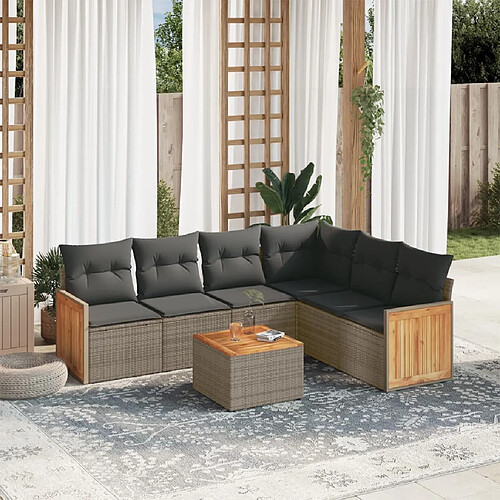 vidaXL Salon de jardin avec coussins 7 pcs gris résine tressée