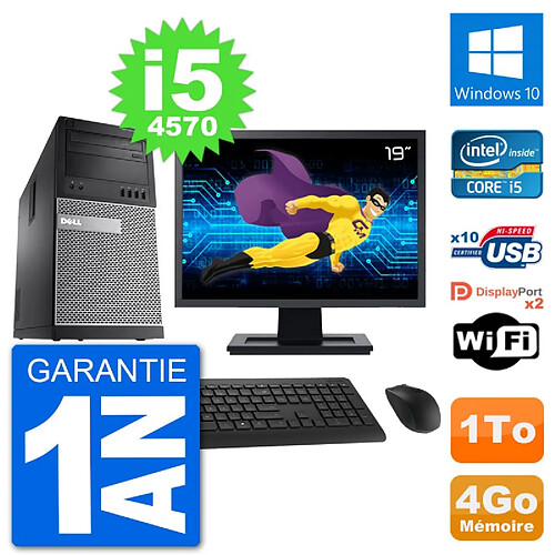 PC Tour Dell 9020 Ecran 19" Intel i5-4570 RAM 4Go Disque 1To Windows 10 Wifi · Occasion