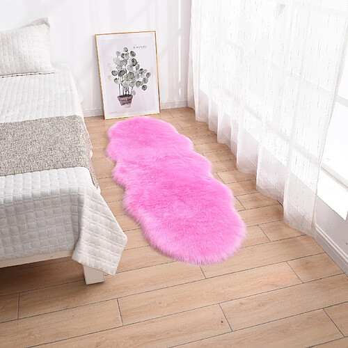 LUUCOZK Tapis moelleux en fausse fourrure, tapis à poils longs pour chambre à coucher, salon, rose rouge (2p)-60 x180cm