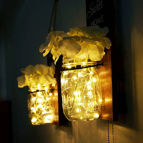 Universal Au-dessus des murs rustiques - Mason Bottle Wall Sewing avec interrupteur à fermeture éclair, hortensias en soie et LED avec lampe design