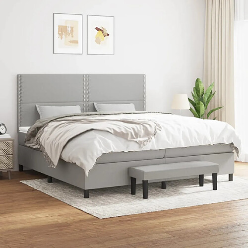 vidaXL Sommier à lattes de lit avec matelas Gris clair 200x200cm Tissu