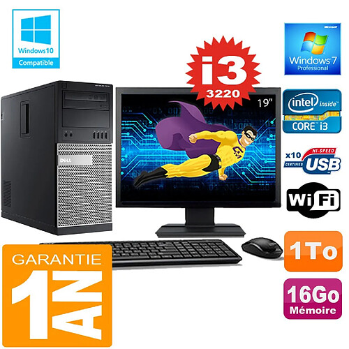 PC Tour DELL 7010 Core I3-3220 Ram 16Go Disque 1 To Wifi W7 Ecran 19" · Occasion