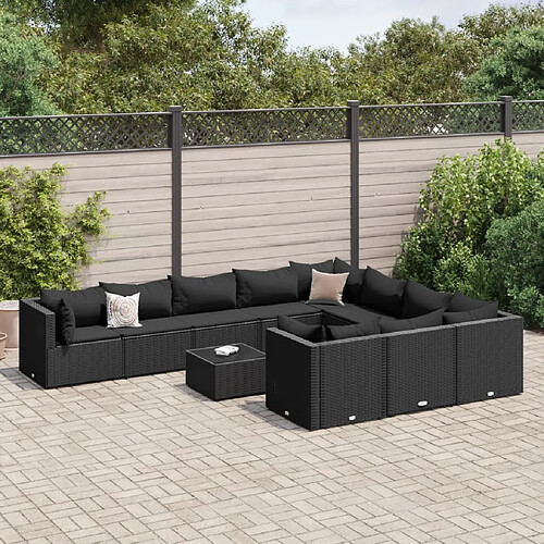 vidaXL Salon de jardin 11 pcs avec coussins noir résine tressée