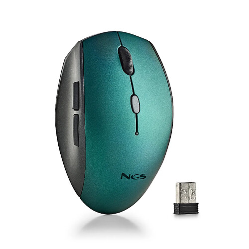 NGS BEE BLUE: Souris ergonomique sans fil avec boutons silencieux. DPI réglable: 800/1200/1600. Droiters. Plug & Play. COuleur bleue.