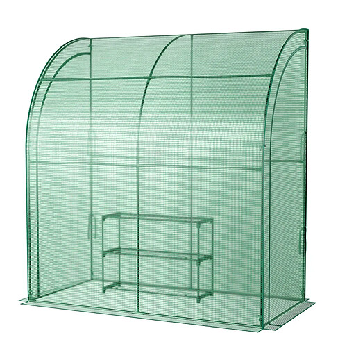 Helloshop26 Serre de jardin adossée en pe 198,5 x 98 x 215 cm avec étagère à plantes 3 niveaux 2 portes zippées imperméable cadre en acier pour semis et pot vert 20_0005938