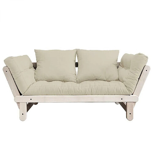 Inside 75 Banquette méridienne futon BEAT pin naturel tissu coloris beige couchage 75*200 cm.