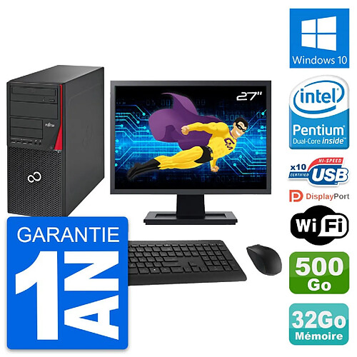 PC Tour Fujitsu P720 Ecran 27" Intel G3220 RAM 32Go Disque 500Go Windows 10 Wifi · Occasion