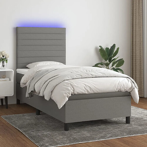 vidaXL Sommier à lattes de lit et matelas et LED Gris foncé 100x200 cm