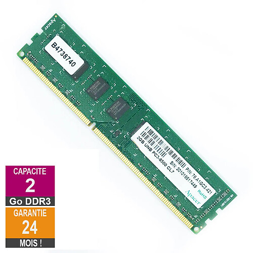 Barrette Mémoire 2Go RAM DDR3 Apacer 78.A1GC3.421 DIMM PC3-8500U · Reconditionné