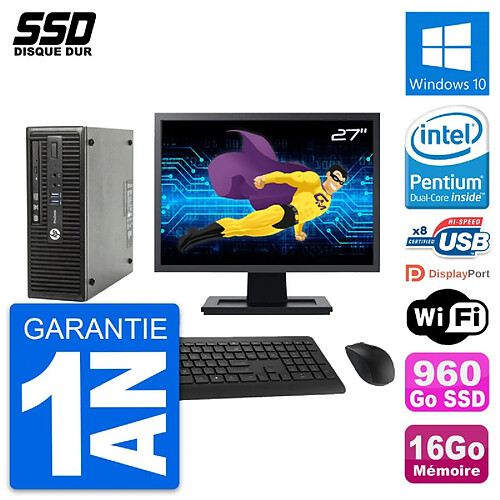 PC HP ProDesk 400 G3 SFF Ecran 27" G4400 RAM 16Go SSD 960Go Windows 10 Wifi · Occasion