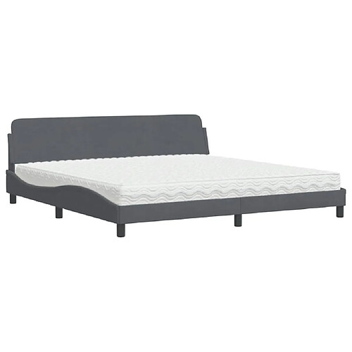 Vidaxl Lit avec matelas gris foncé 200x200 cm velours