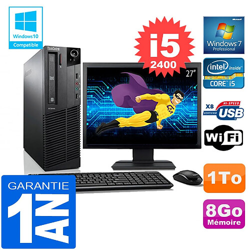 PC Lenovo M92p SFF Core I5-2400 Ram 8Go Disque 1 To Wifi W7 Ecran 27" · Occasion