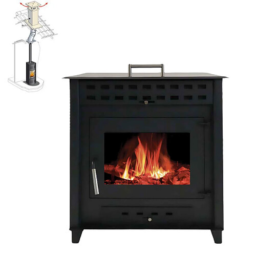 Interstoves Pack Poêle à bois NOA 9 bûches 50cm + Kit Conduit 150 - Noir