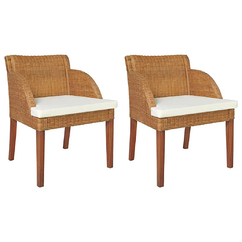 Maison Chic Lot de 2 Chaises à manger avec coussins,Chaises de cuisine style scandinave - rotin naturel -MN76244